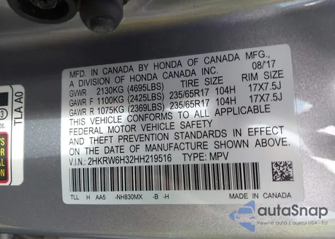 2017 Honda Cr-V Lx из США, поврежденный, VIN 2HKRW6H32HH219516